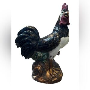 Elegant Ceramic Rooster Figurine - Black and Gold multi colored vintage antique